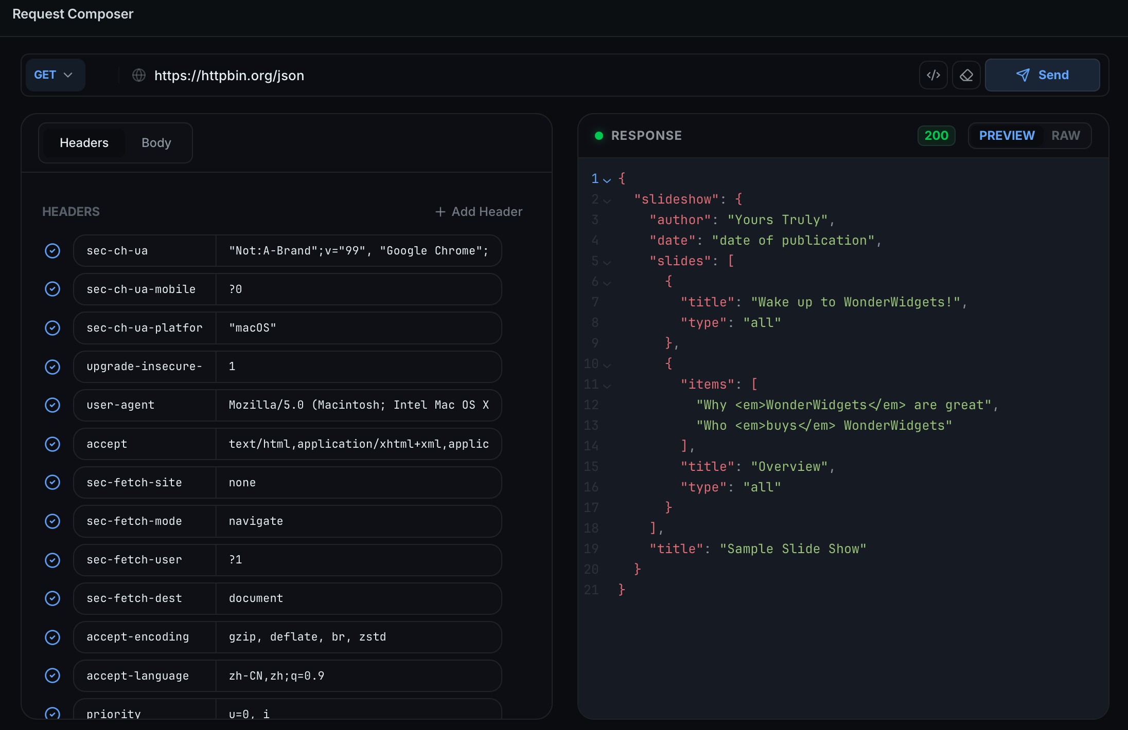 Request Composer Interface - 1